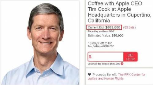 Неизвестный выпил чашку кофе с главой Apple за $610 тыс
